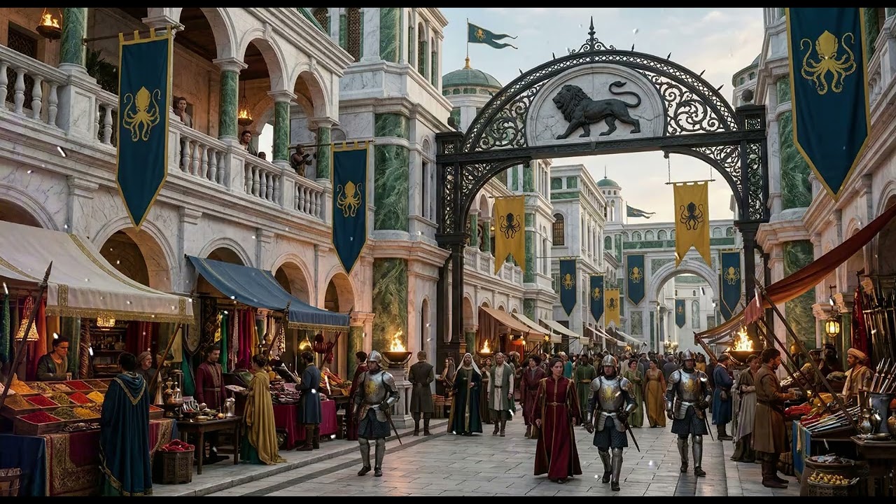 Dark Fantasy Ambience | The Lion's Eye Market in the Imperial City | 1 Hour D&D City ASMR