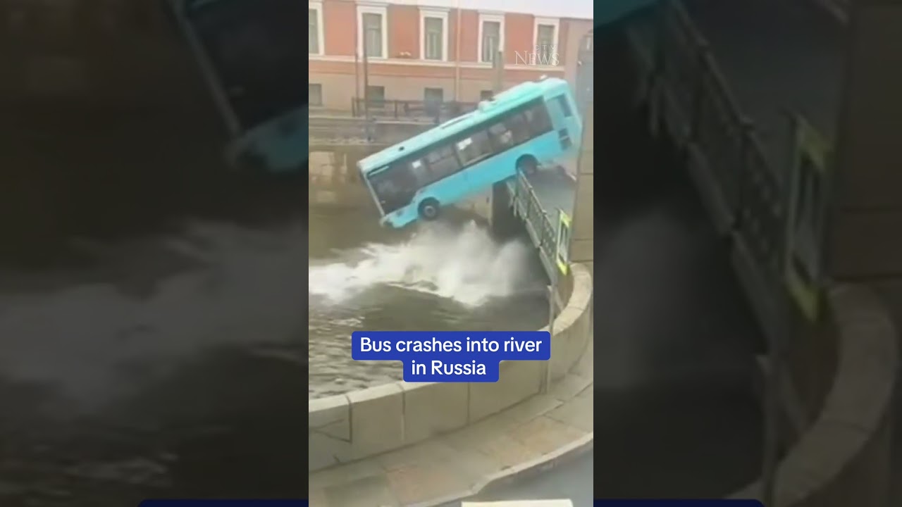 Bus crashes into river in Russia