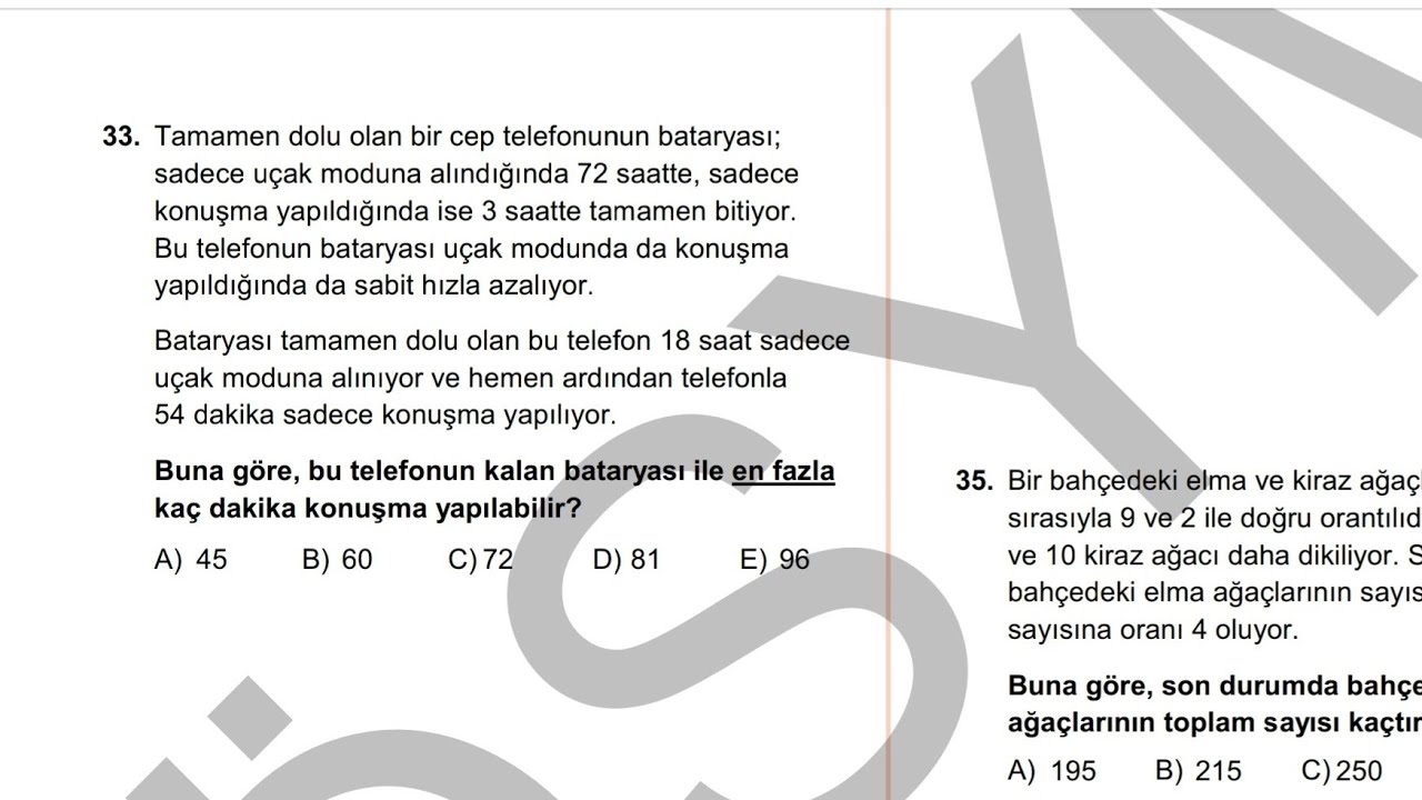 DGS MATEMATİK / Problemler Soru Çözümleri #1