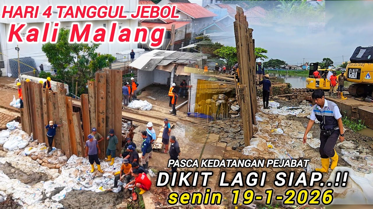 TANGGUL JEBOL KALI MALANG❗️MANTAP HAMPIR SIAP AIR SUDAH MULAI MENGECIL DESA MARGA KAYA MULAI TENANG