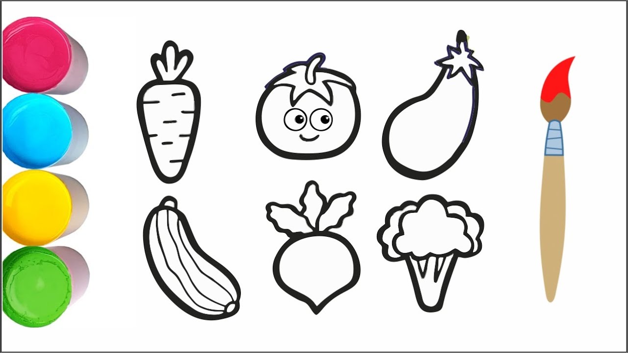 How to Draw Vegetables Easy - Drawing and Coloring 6 Vegetables for Kids