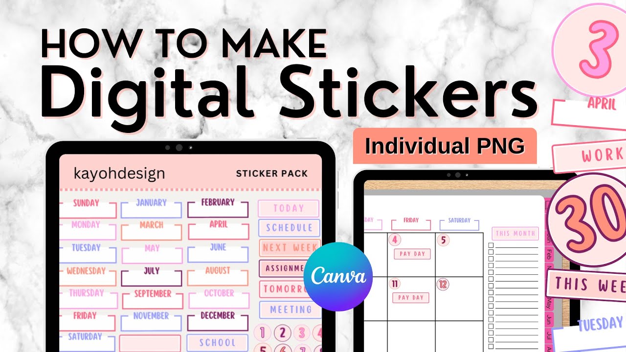 How To Make Digital Stickers in Canva | Digital Planner Stickers - Individual PNG  || kayohdesign