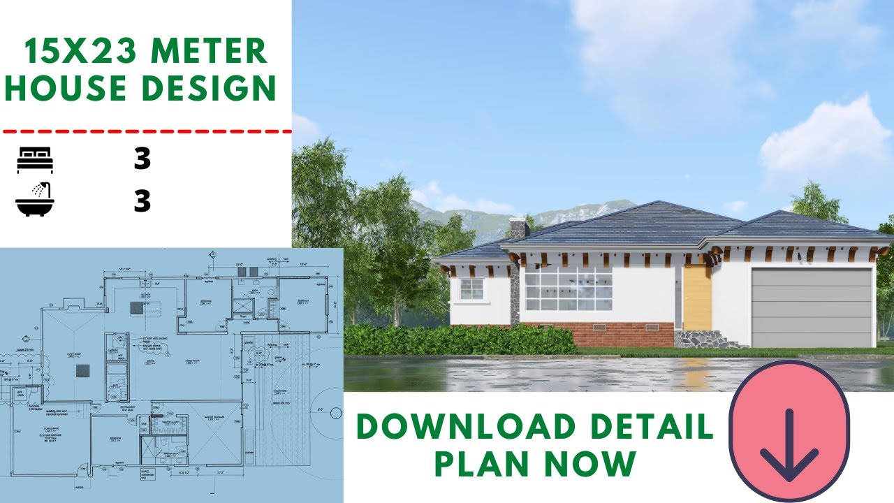 3 Bedroom Modern Contemporary Modern House Plan (15x23 METER)