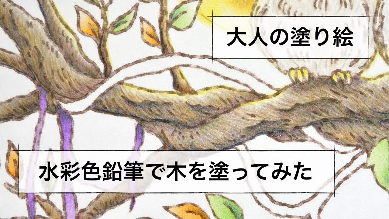 大人の塗り絵　水彩色鉛筆で木を塗ってみた（ハロウィン風塗り絵）