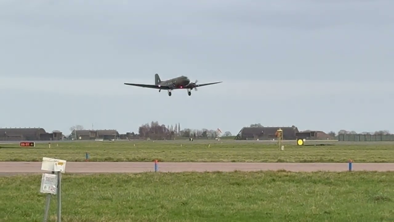 Dakota from the Battle of Britain memorial flight doing touch n go’s at RAF Coningsby.