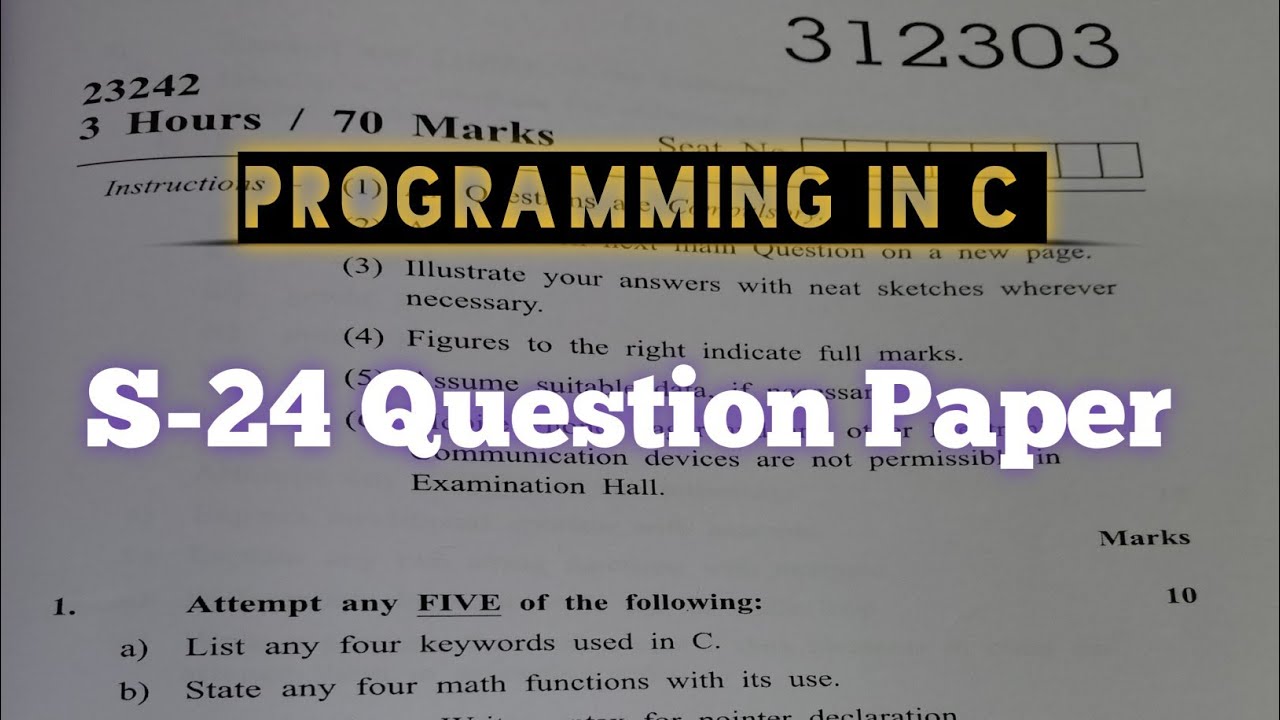 Programming in C summer 2024 question paper | PIC previous year question paper #msbte #diploma