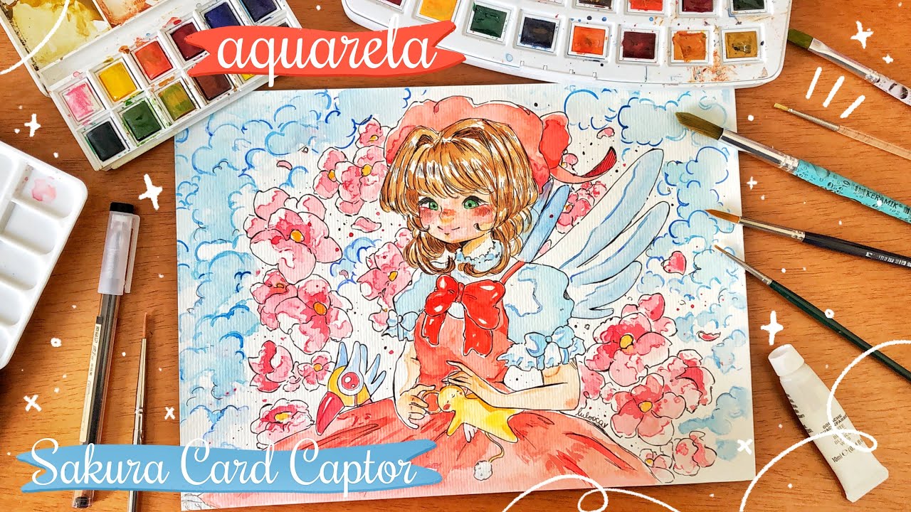 🌸🎨 pintando com aquarela ☆ sakura card captor // dicas + materiais! ⭐️☁️