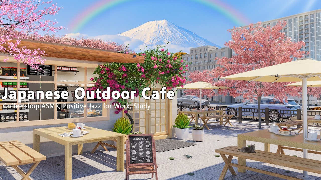 Springtime Morning at Japan Outdoor Coffee Shop Ambience & Elegant Bossa Nova Jazz Music Good Mood