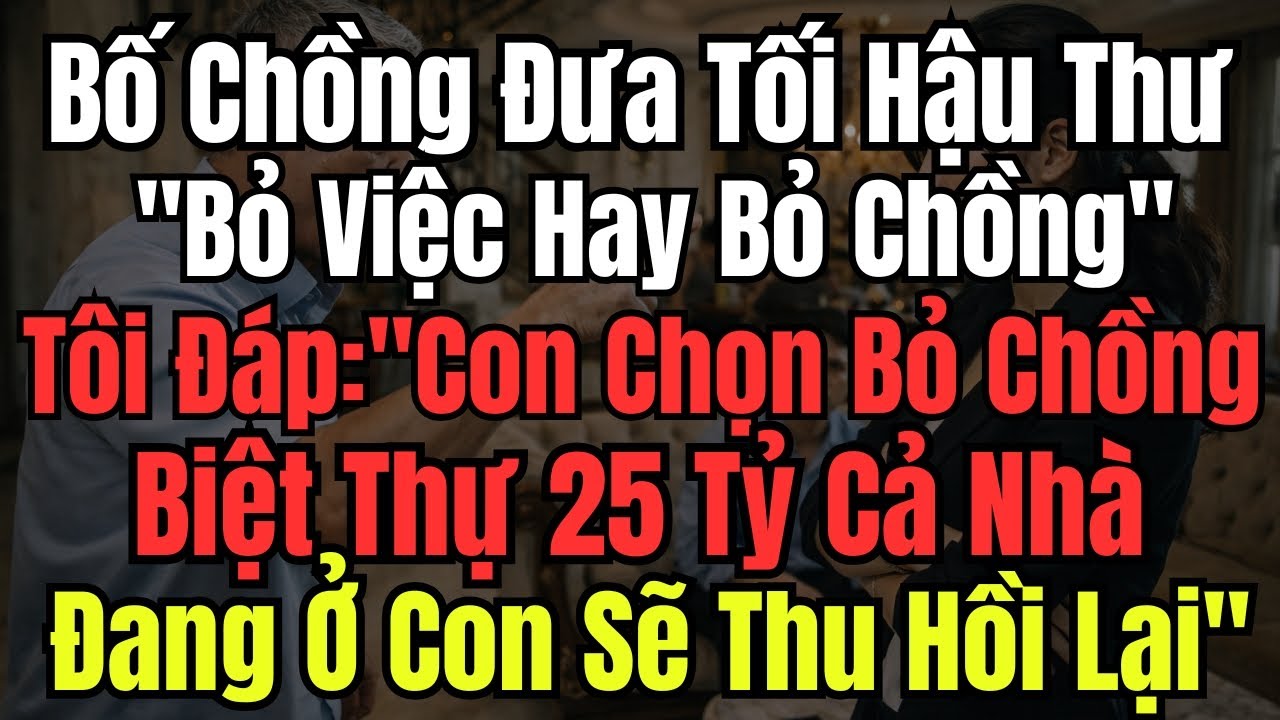 Bố Chồng Đưa Tối Hậu Thư: ''Bỏ Việc Hay Bỏ Chồng'' Tôi Đáp: ''Con Chọn Bỏ Chồng, Biệt Thự 25 Tỷ Nhà