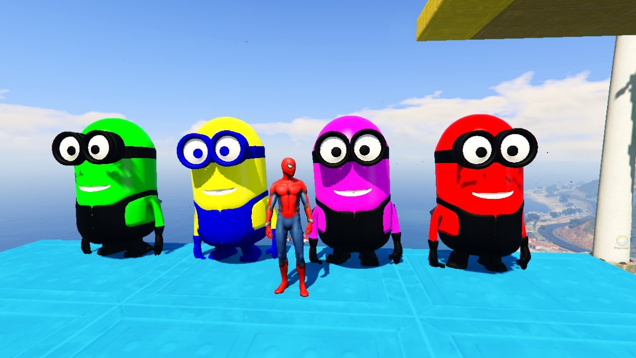 RED SPIDERMAN VS RED MINION VS GREEN MINION Euphoria Physics & Funny Fails | GTA 5 Epic Ragdolls 25