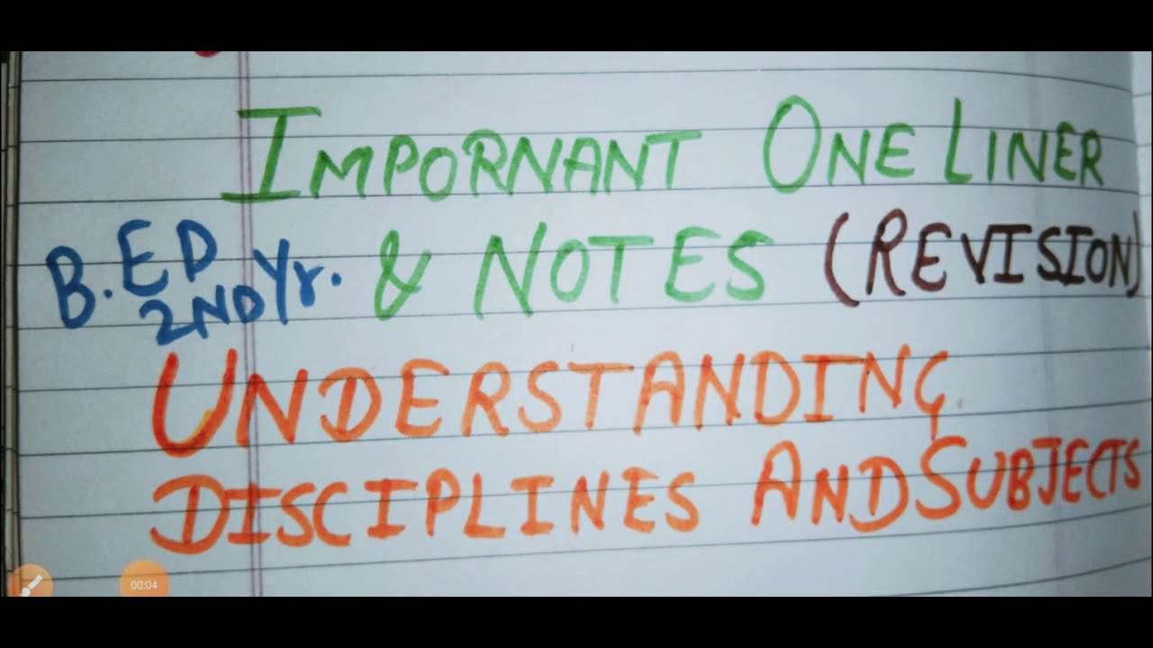 Important Notes For Revision  Understanding Dicisiplines and Subjects, B.ed 2nd Year