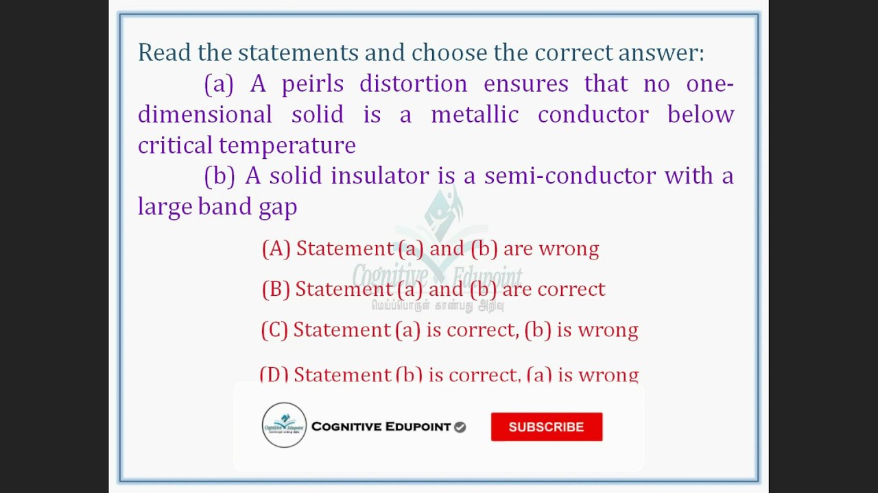 Band Theory | Semiconductor | Pierls distortion | Solved Qn | Cognitive Edupoint