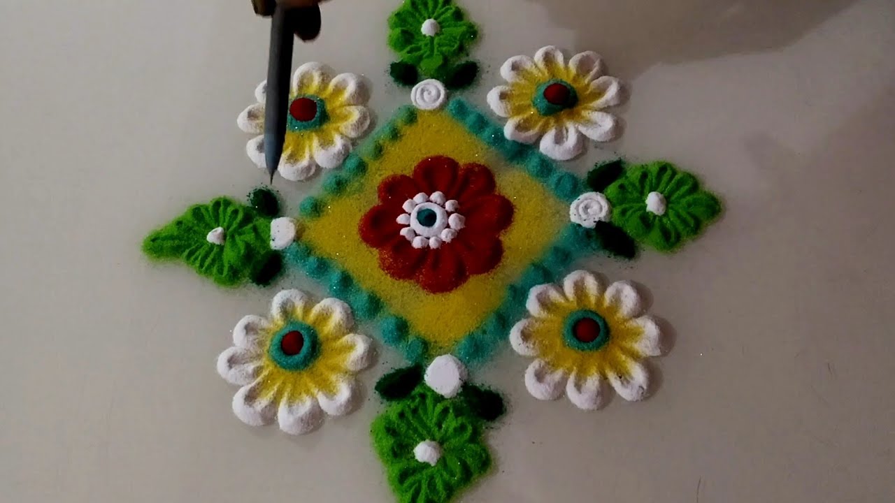 @sarojnishad810 🏵️ Attractive 2 New festival rangoli design.🌿 Easy and beautiful flowers rangoli.🌺