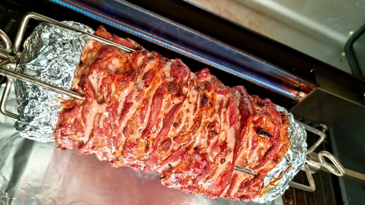 Kalbs Dönerspieß selber machen . Premium Döner Fleisch vom Santos s318 Gasgrill. Santos Drehspieß