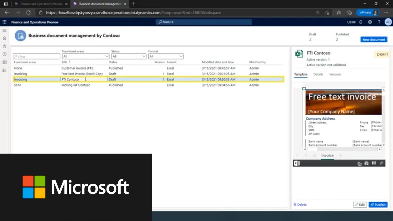 Create a new business document using Business document management
