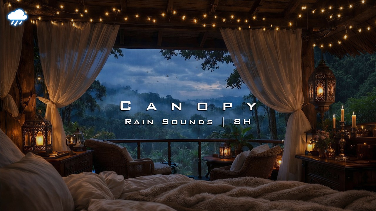 Rainforest Rain Sounds for Sleep (8 Hours) – Jungle Cabin Ambience | Black Screen