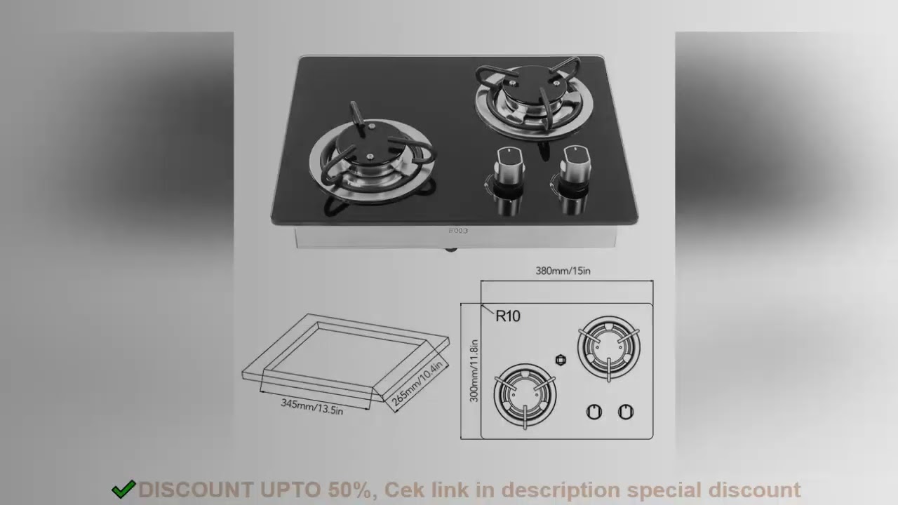 Yacht Gas Stovetop RV Gas Stove 2 Burners 1.8Kw Power Tempered Glass Panel Easy to Clean Gas Cook
