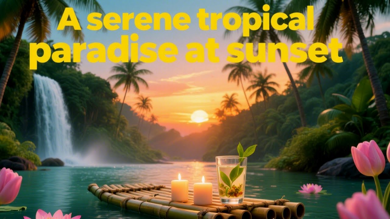Gentle Waterfall Flow with Beautiful Piano Melodies | Sunset Relaxation Music