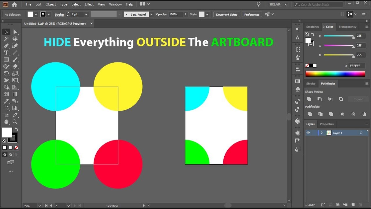 Как скрыть все за пределами монтажной области в Adobe Illustrator