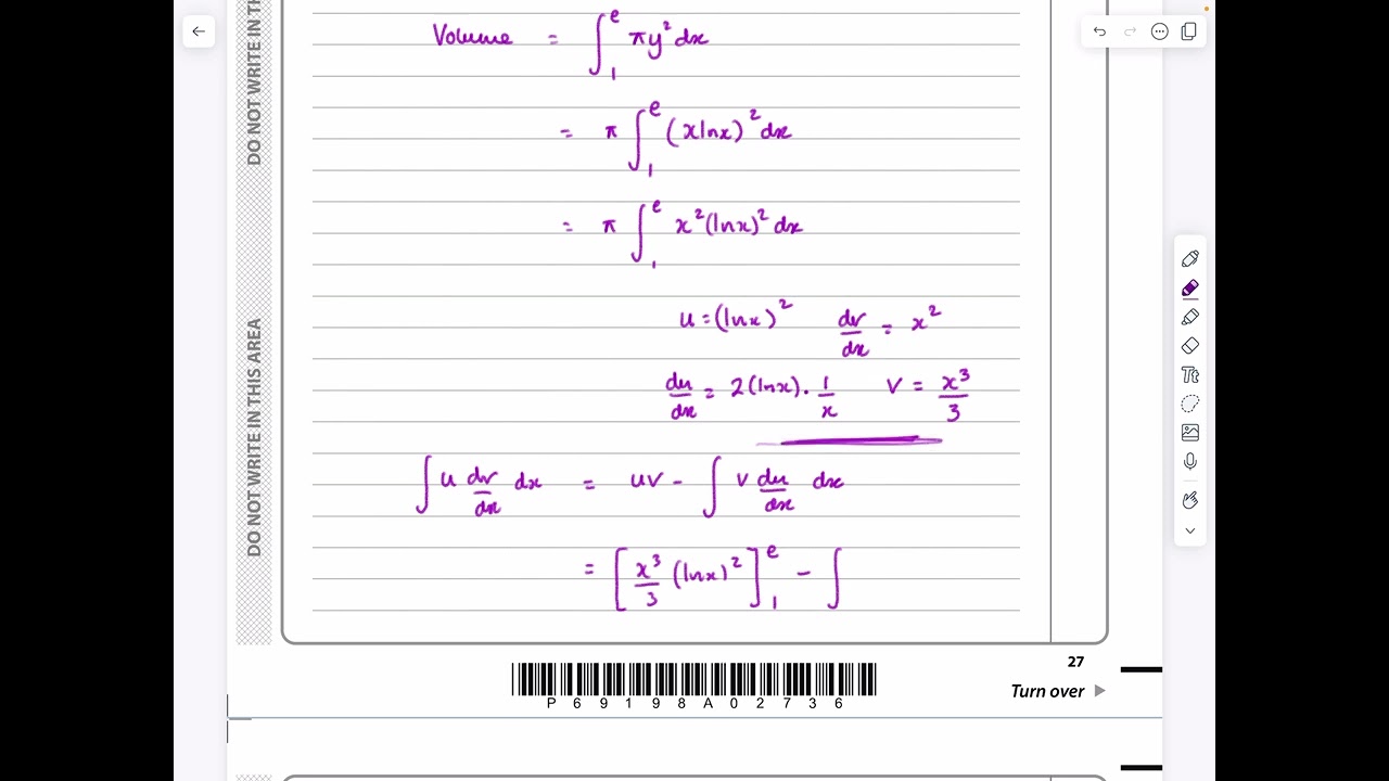 IAL, Edexcel, Oct 2021, P4, Q8, Integration by Parts, Volumes of Revolution,  Pure, Peters, WMA14/01