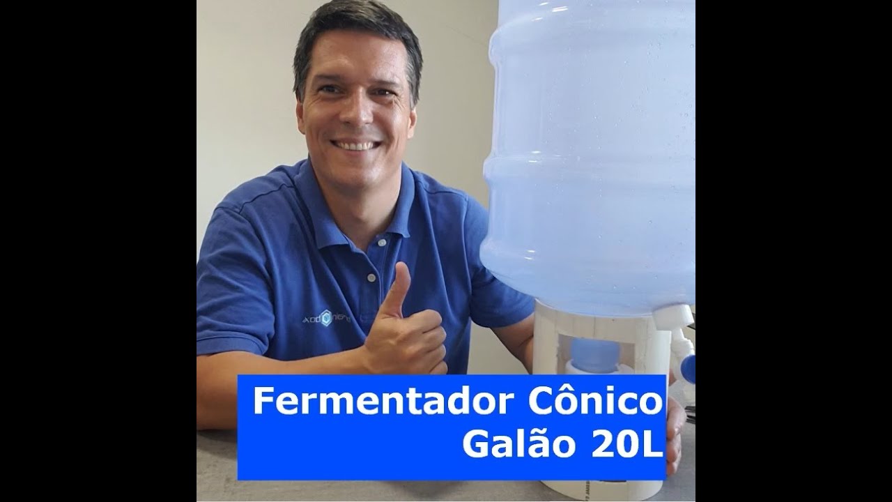 Fermentador cônico usando um galão de água de 20 litros