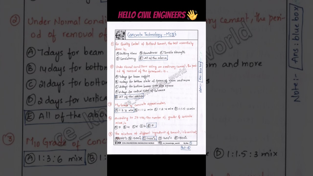MOST REPEATED PREVIOUS YEAR QUESTIONS II CONCRETE TECHNOLOGY II MCQ'S II PART-01 II