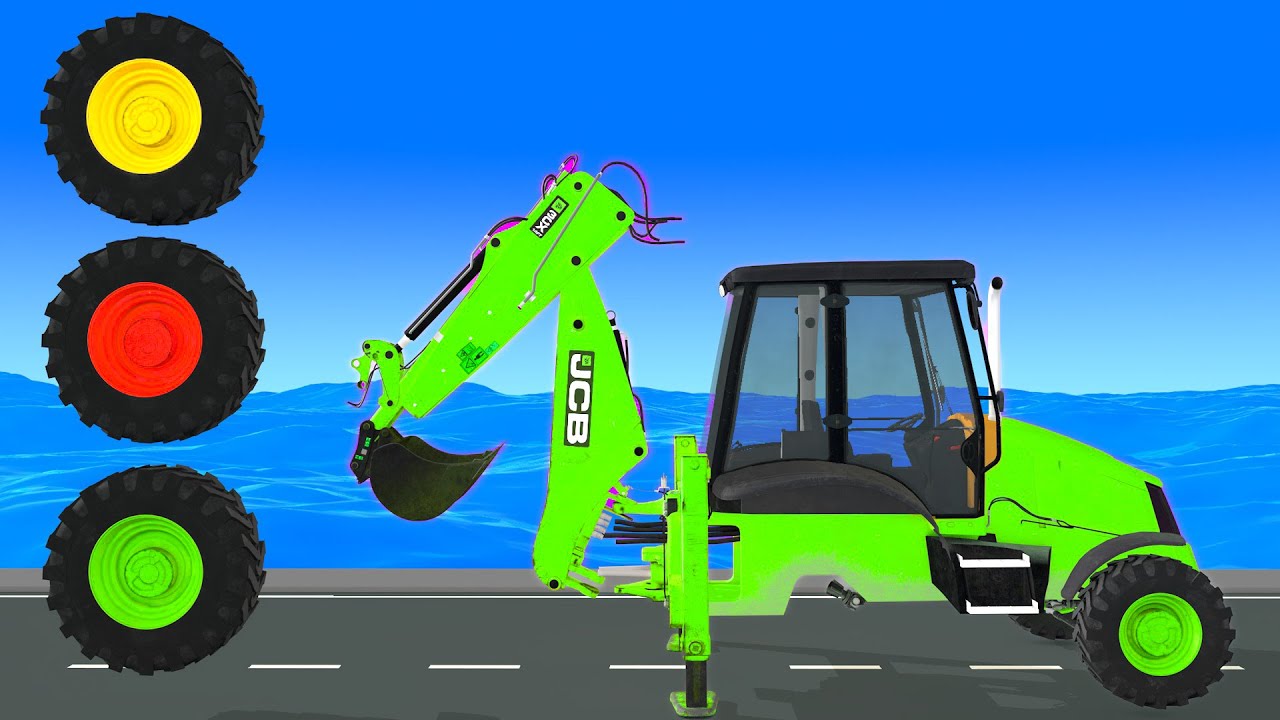 3 Minutes of JCB Tractor, Excavator, and Truck Wheel Matching Game Fun and Tricky