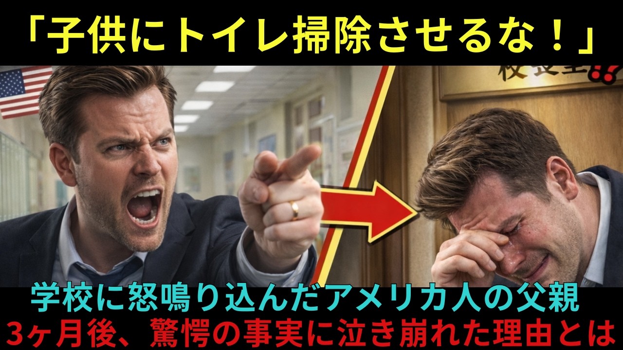 【海外の反応】「子供にトイレ掃除させるな！」日本の小学校に怒鳴り込んだアメリカ人父親が、3ヶ月後に校長室の前で号泣した理由