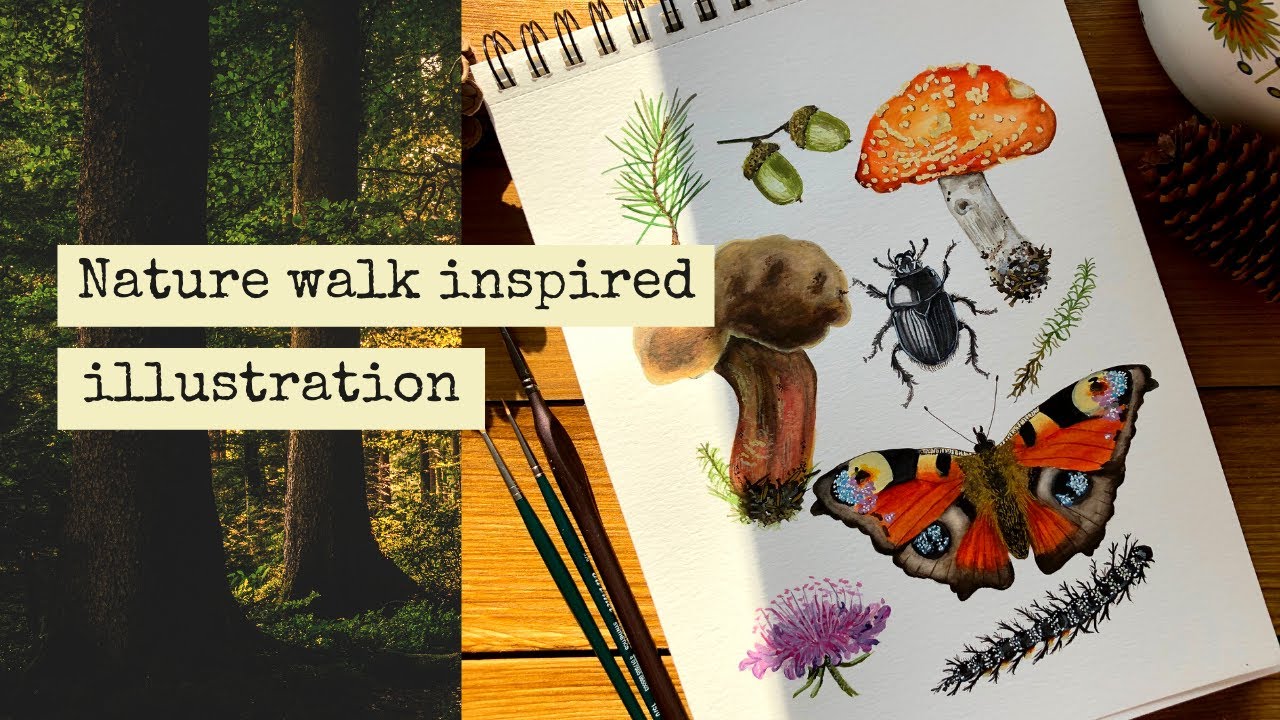 Sketch With Me | Woodland Inspired Watercolor Illustration | Botanical Painting 🍄🌲🪲