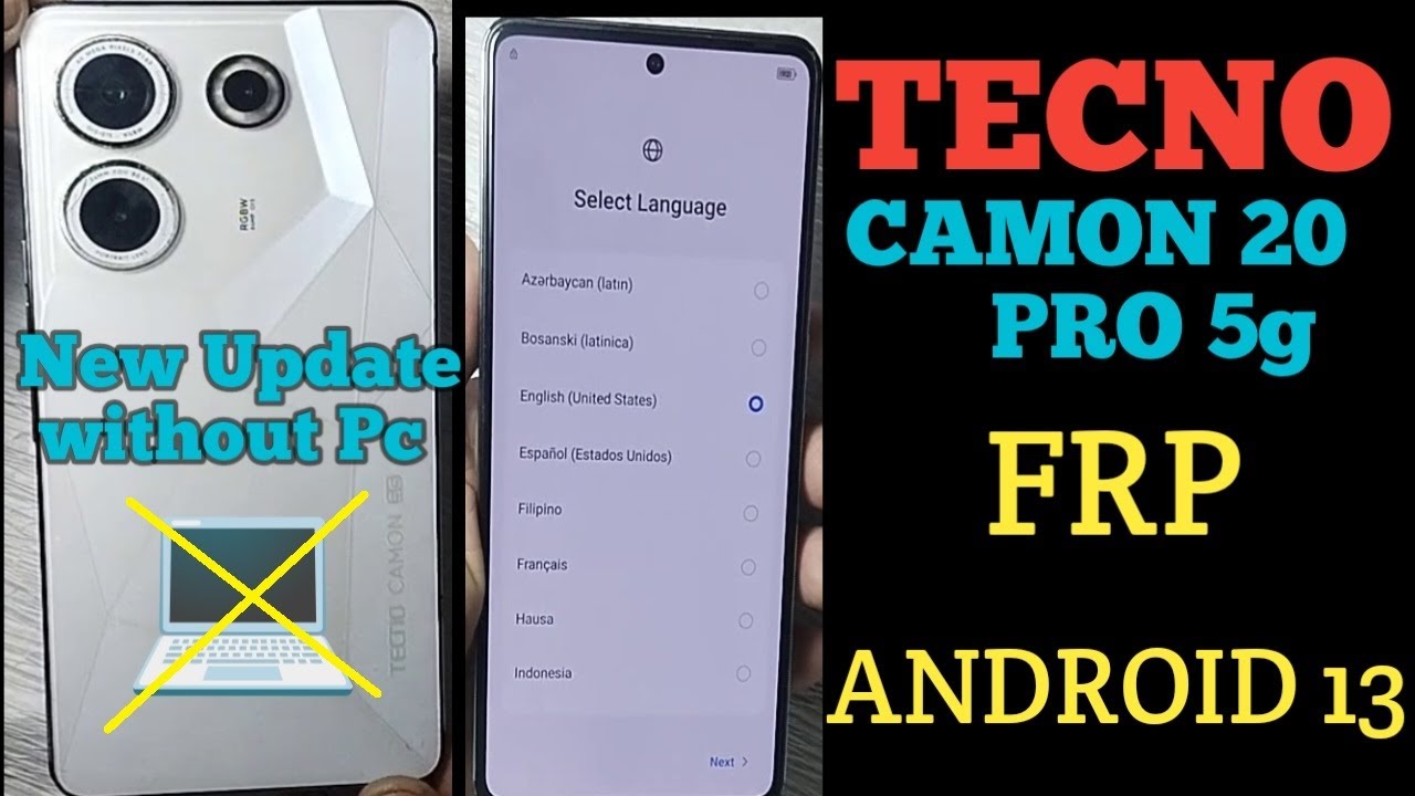 TECNO CAMON 20 PRO 5G (Ck8n) FRP BYPASS ANDROID 13 ! WITHOUT PC 100% DONE ! LATEST UPDATE .