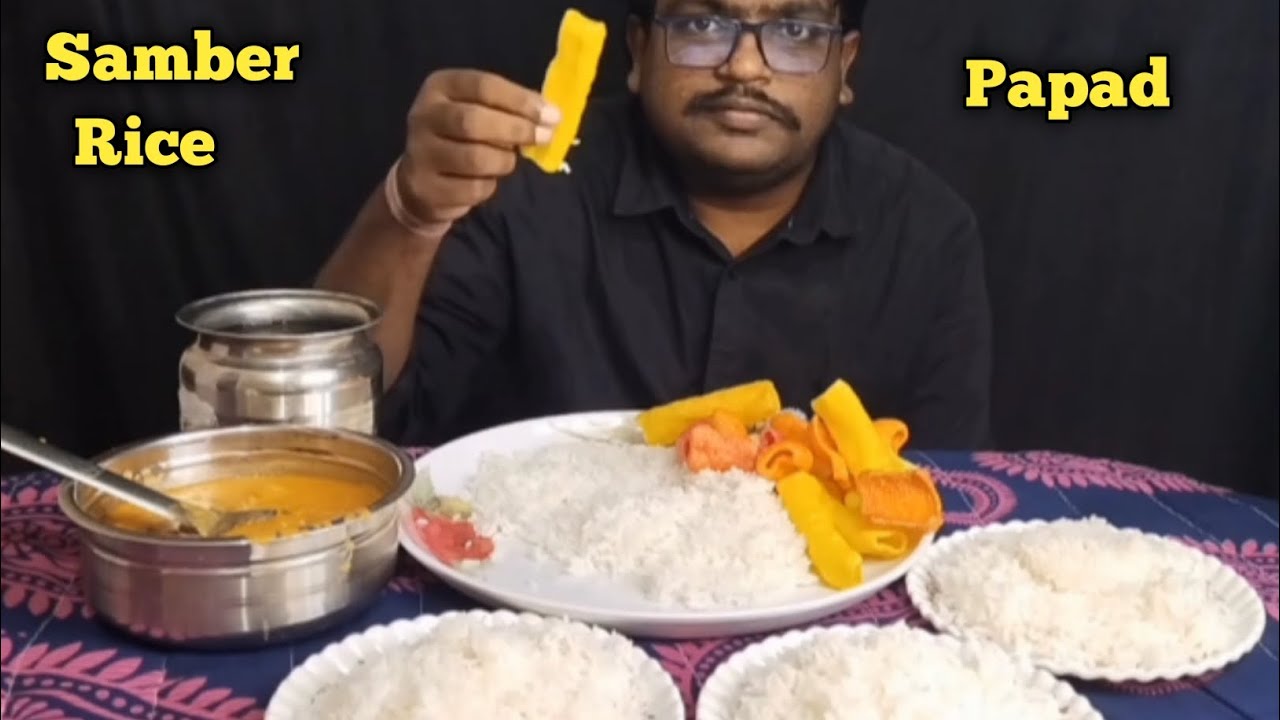 3 Plates Rice with Sambar & Papad Eating Challenge 🔥😋 Video 12