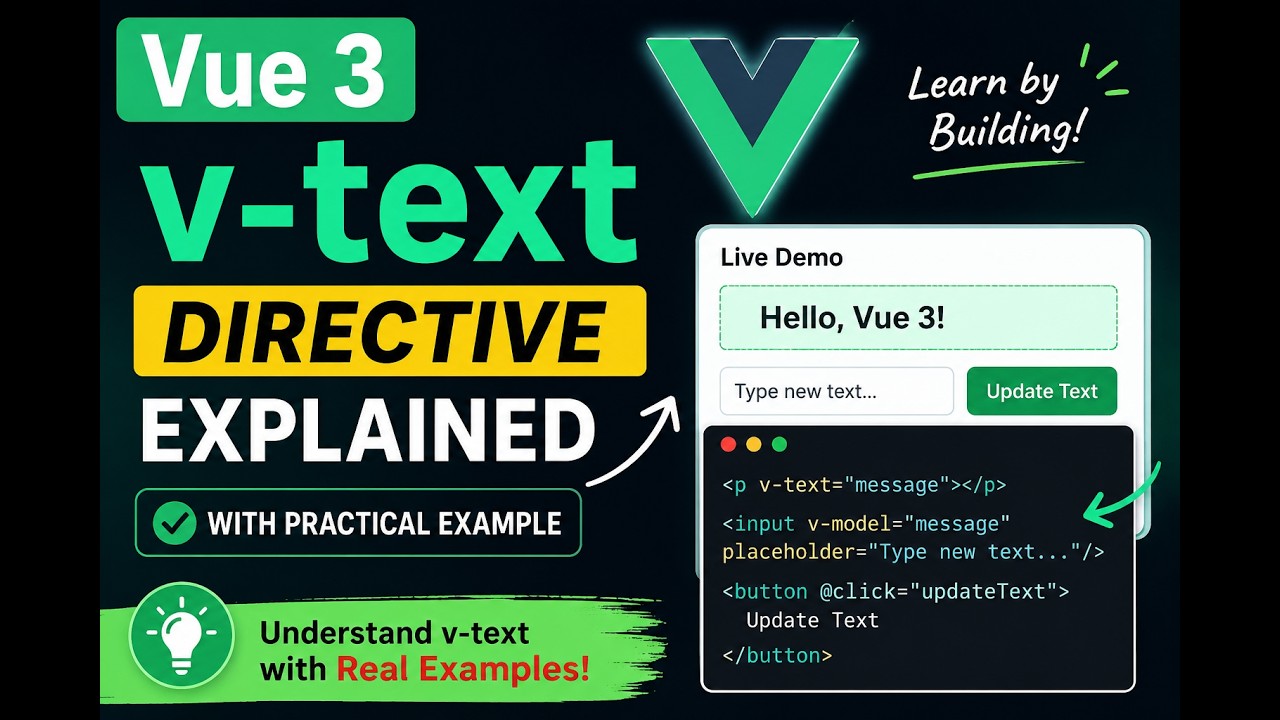 Vue 3 v-text Directive Explained with Practical Example | Vue.js Tutorial