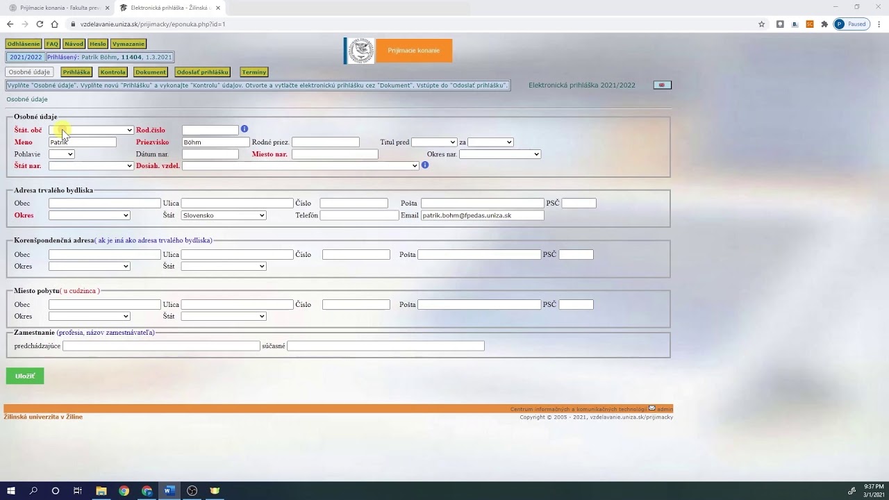 Postup vyplnenia elektronickej prihlášky