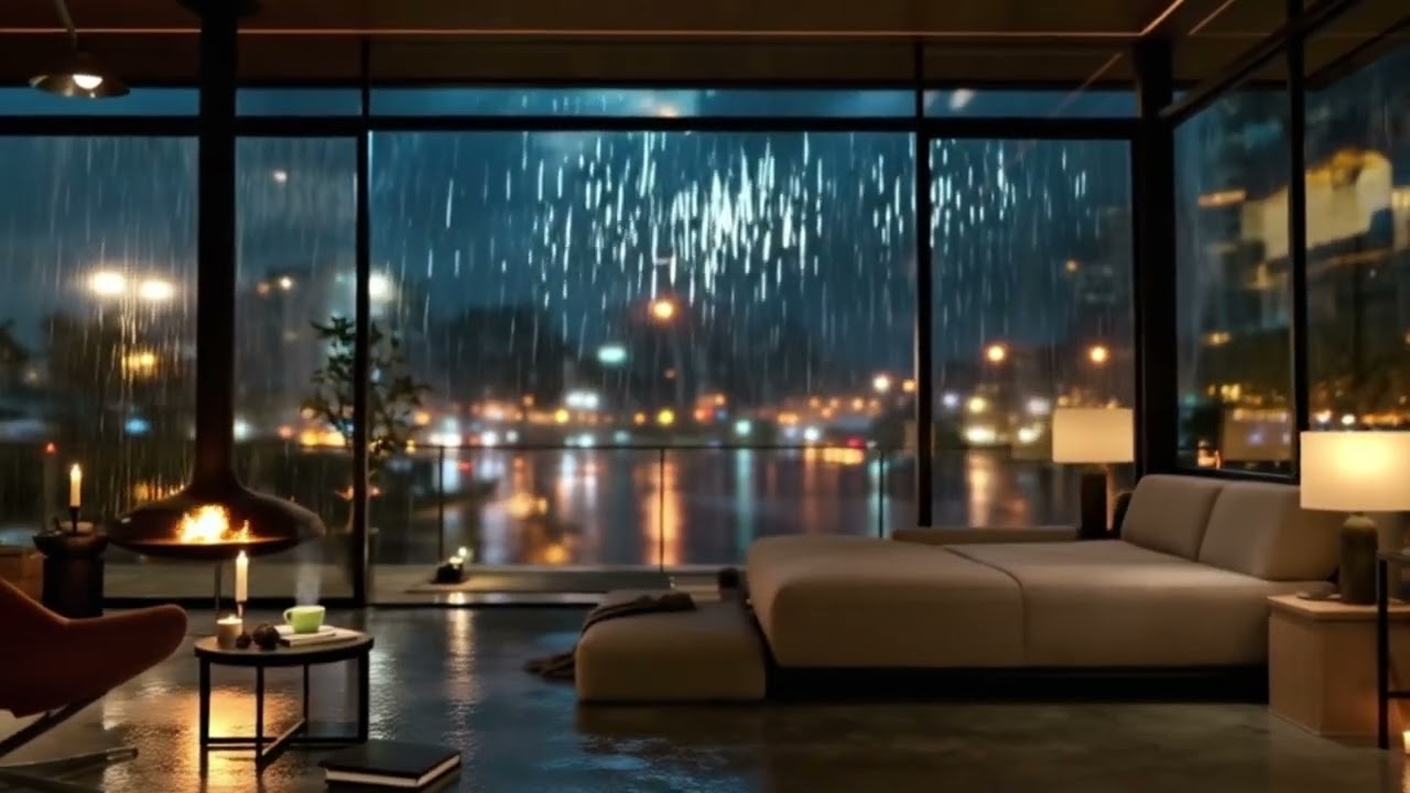 Rainy Night City Loft View | Study & Focus Ambience