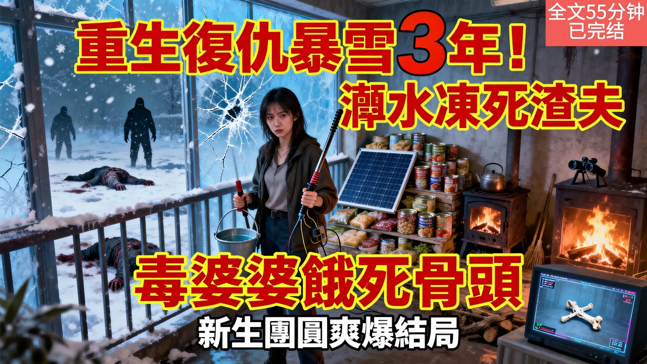 【全文五十五分鐘已完結|一口氣看末世生存系列】重生後狠虐渣夫毒婆婆！末世零下100度3年浩劫女主囤百萬物資+望遠鏡+電鋸，反殺入侵潑水凍成屍+樓霸罪證曝光，雪融新生結局解恨爽翻天