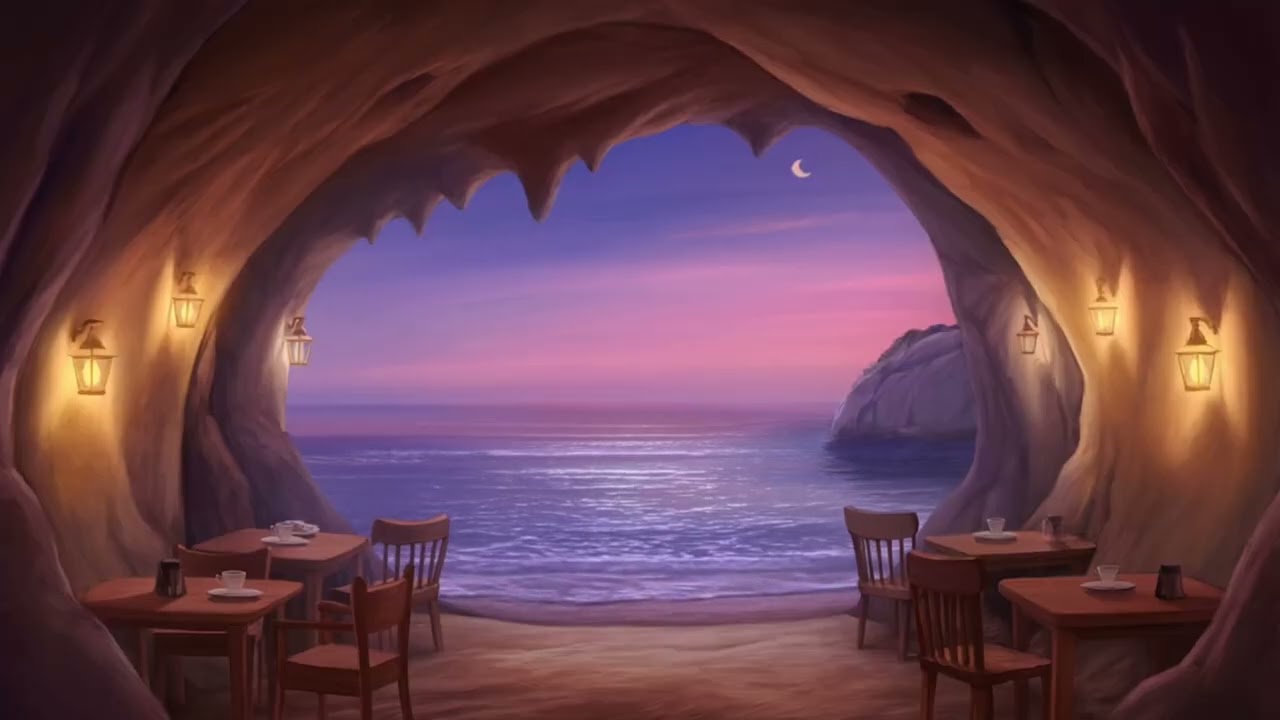 Cozy Ocean Cave Café | Relaxing Waves Crashing | Peaceful Seaside Ambience