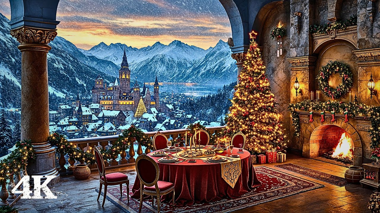 Castle Balcony Bliss Ambience | Relax Like Never Before with Fireplace, Wind Chimes & Snowstorm