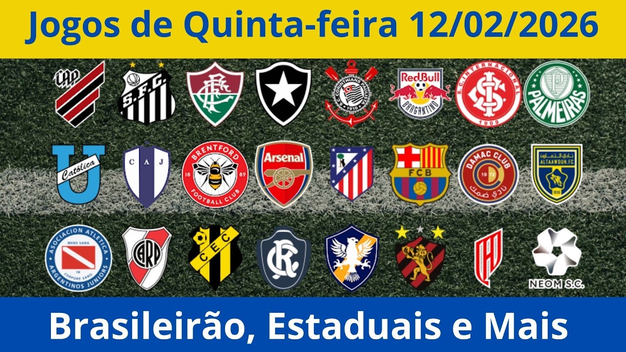 Jogos do dia | Libertadores | Brasileirão | Estaduais | Premier League | 12/02/26