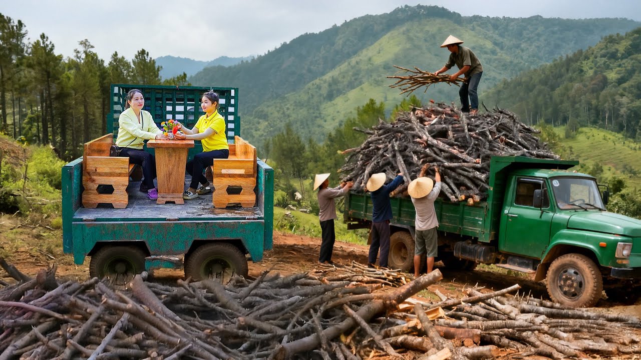 Truck Transport of Sister’s Tables & Chairs to Market, 1 Tons Firewood on Hill | Tieu Hue Daily