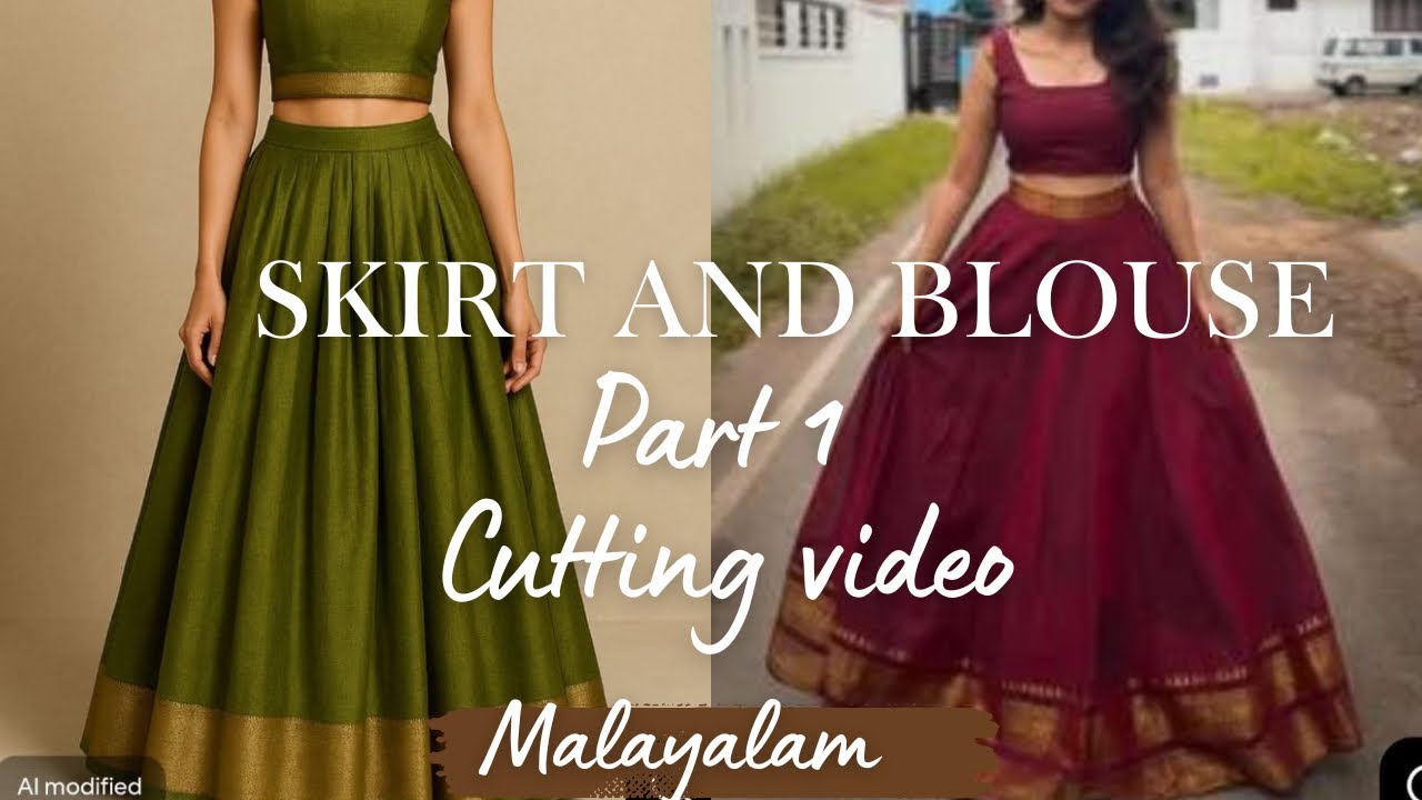 പാവാടയും ബ്ലൗസും🥻|skirt and blouse cutting and stitching in malayalam🫶🏻#vishu #stitching #dress 