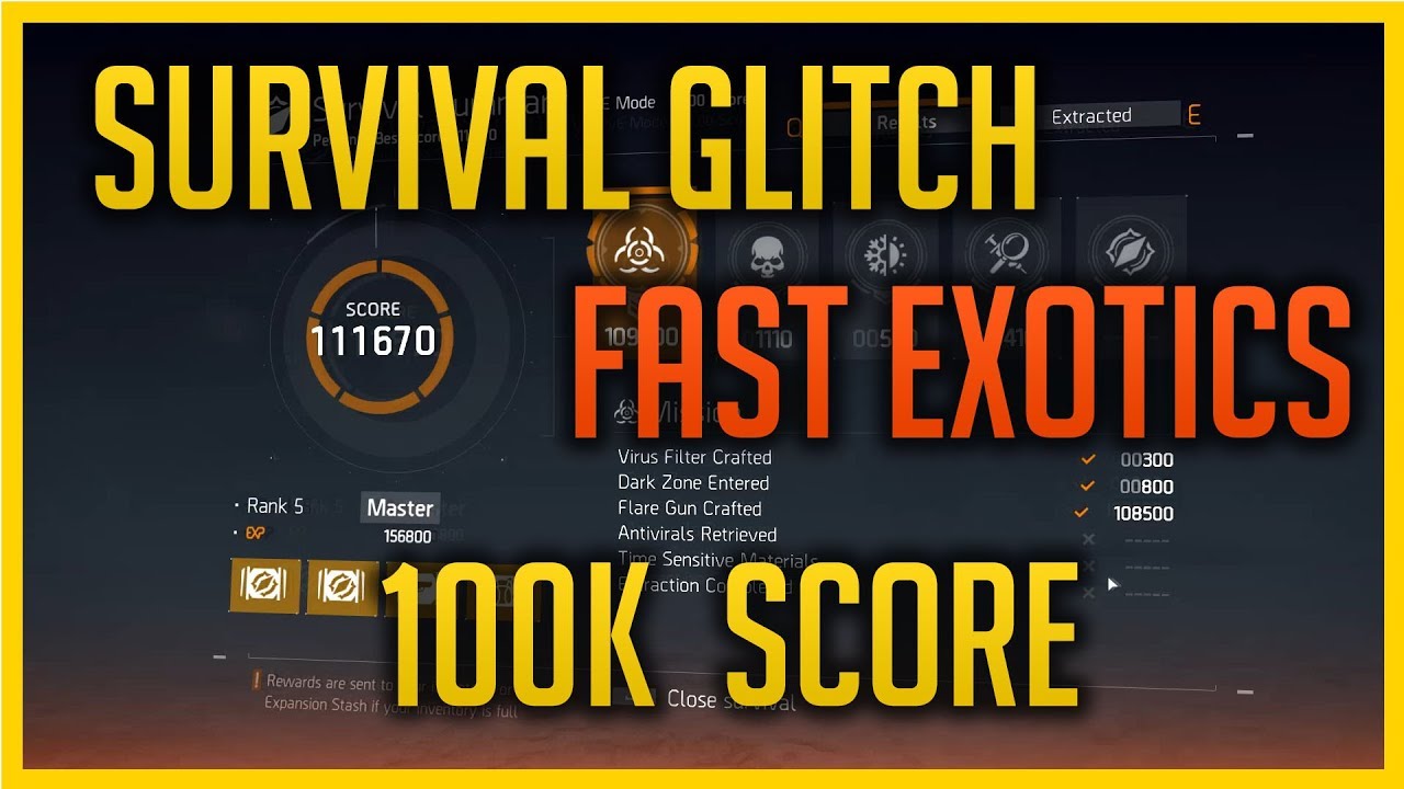 Survival GLITCH 100K Score + Fast Exotic Caches | The Division