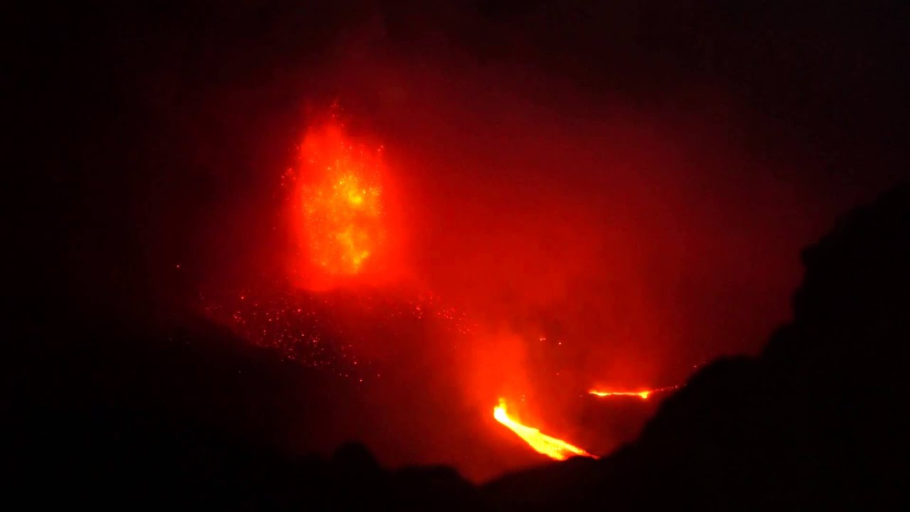 Mount Raung (Gunung Raung) Eruption made Volcano Cone and Fresh Lava River