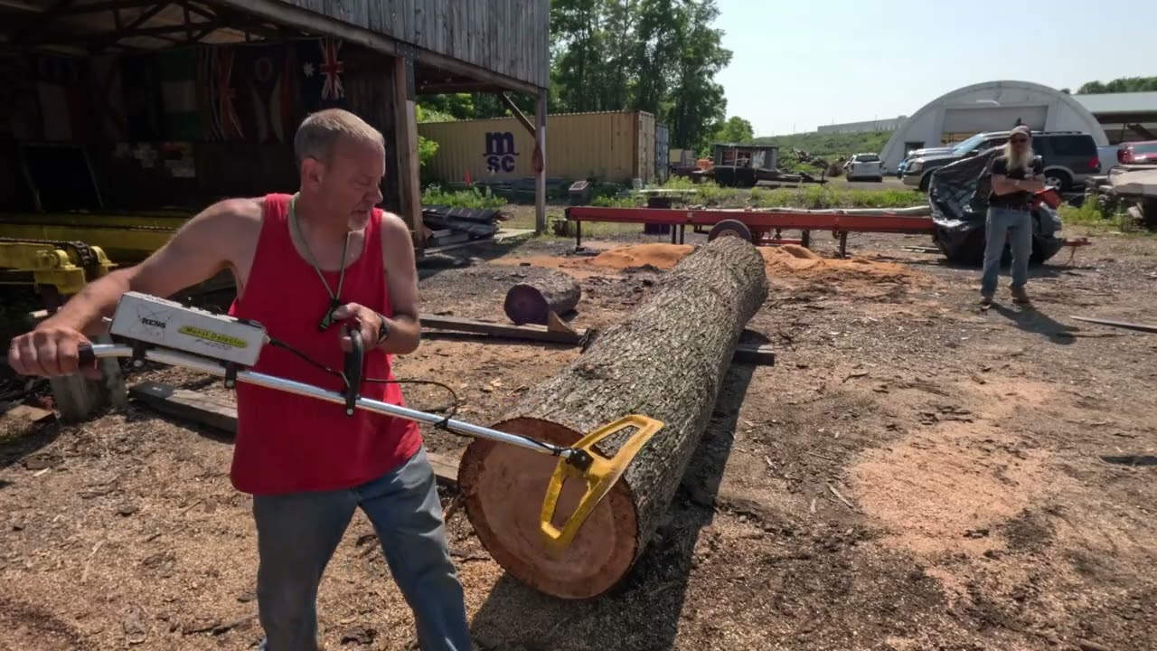 Sawing a big White pine log for BIG Mike and a visit to Uncle Edmonds # 725