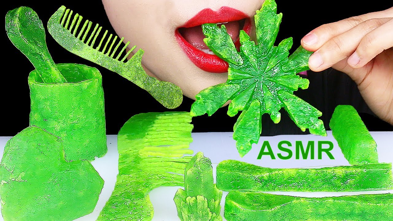 ASMR *KOHAKUTO* MUKBANG GREEN DESSERTS EDIBLE COMB EATING SOUNDS 코하쿠토 먹방, 초록색 디저트 음식, 먹는 빗 이팅사운드 먹방쇼