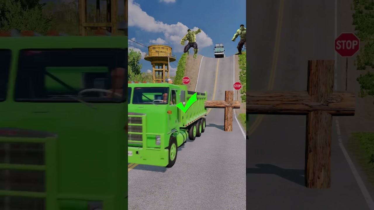 Безумная авария - Грузовик против шлагбаума в BeamNG.Drive 