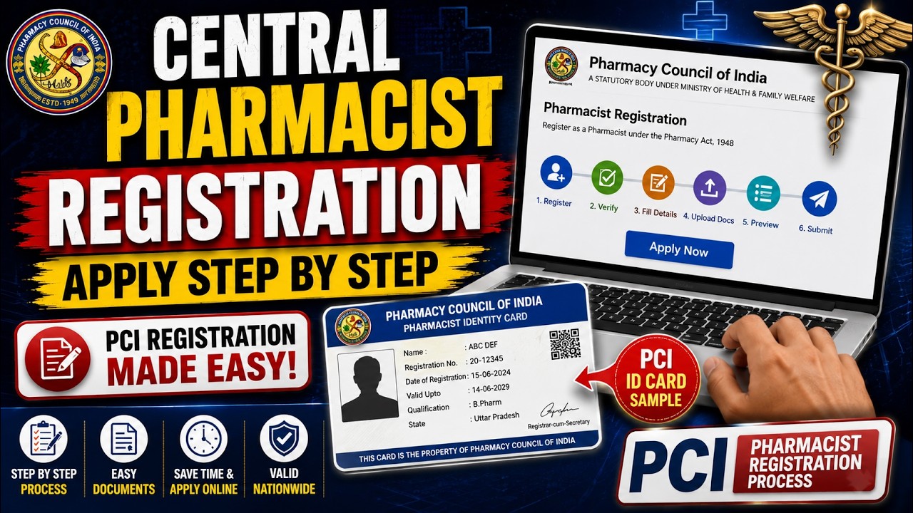 How to Apply Central Pharmacist Registration Number || PCI Central Pharmacist Registration 2026 🇮🇳