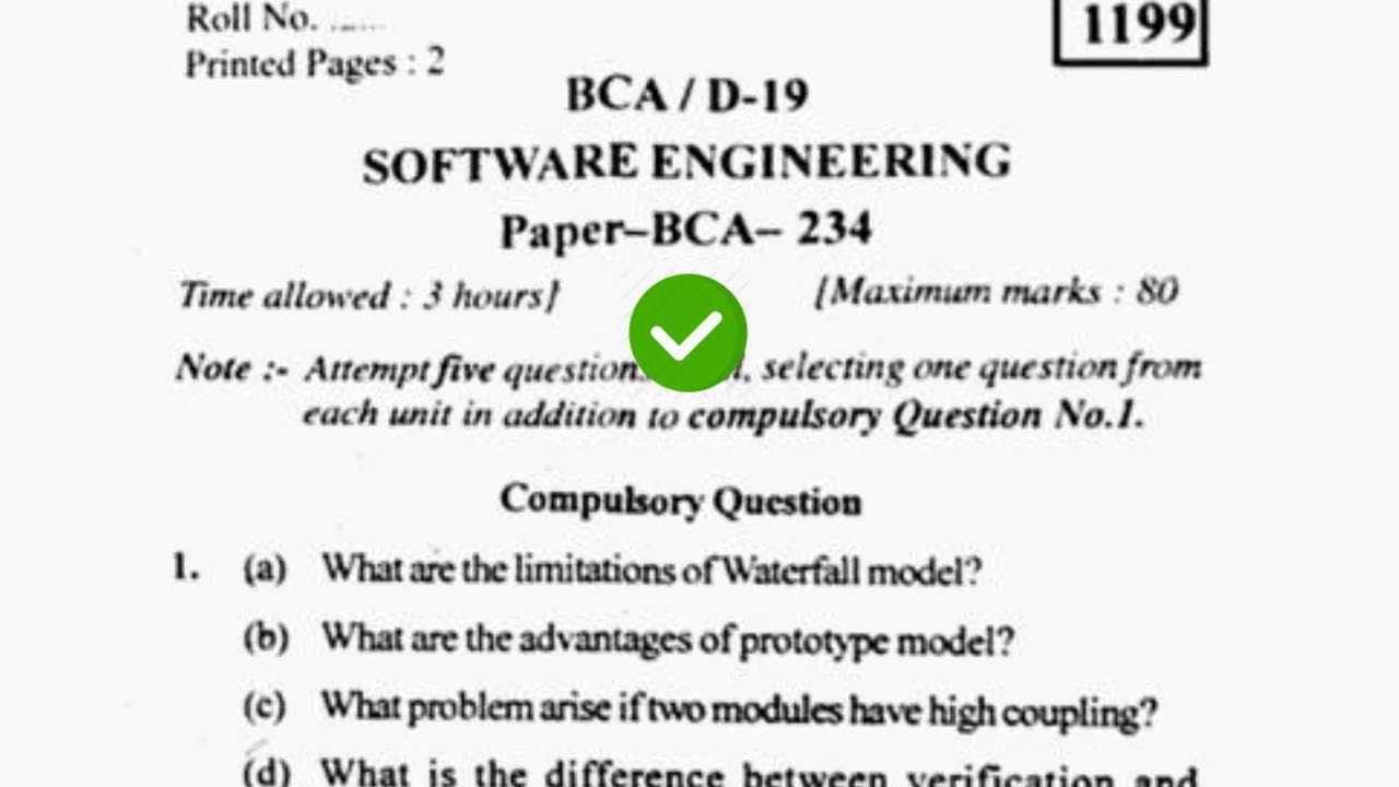 2019 KUK BCA 3rd Sem Software Engineering Question Paper