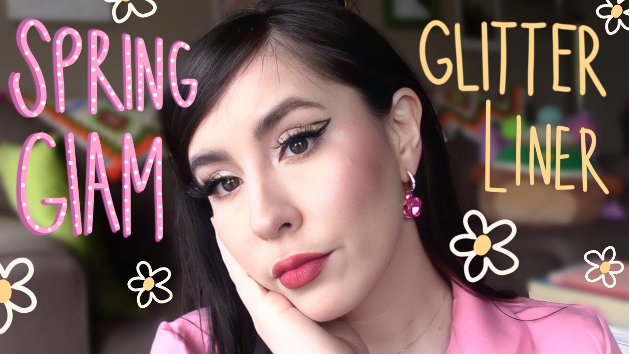 EASY SPRING GLITTER LINER MAKEUP| ELF| KOSAS| PINK SPRING OMBRE LIPS| CHILL CALMING GRWM