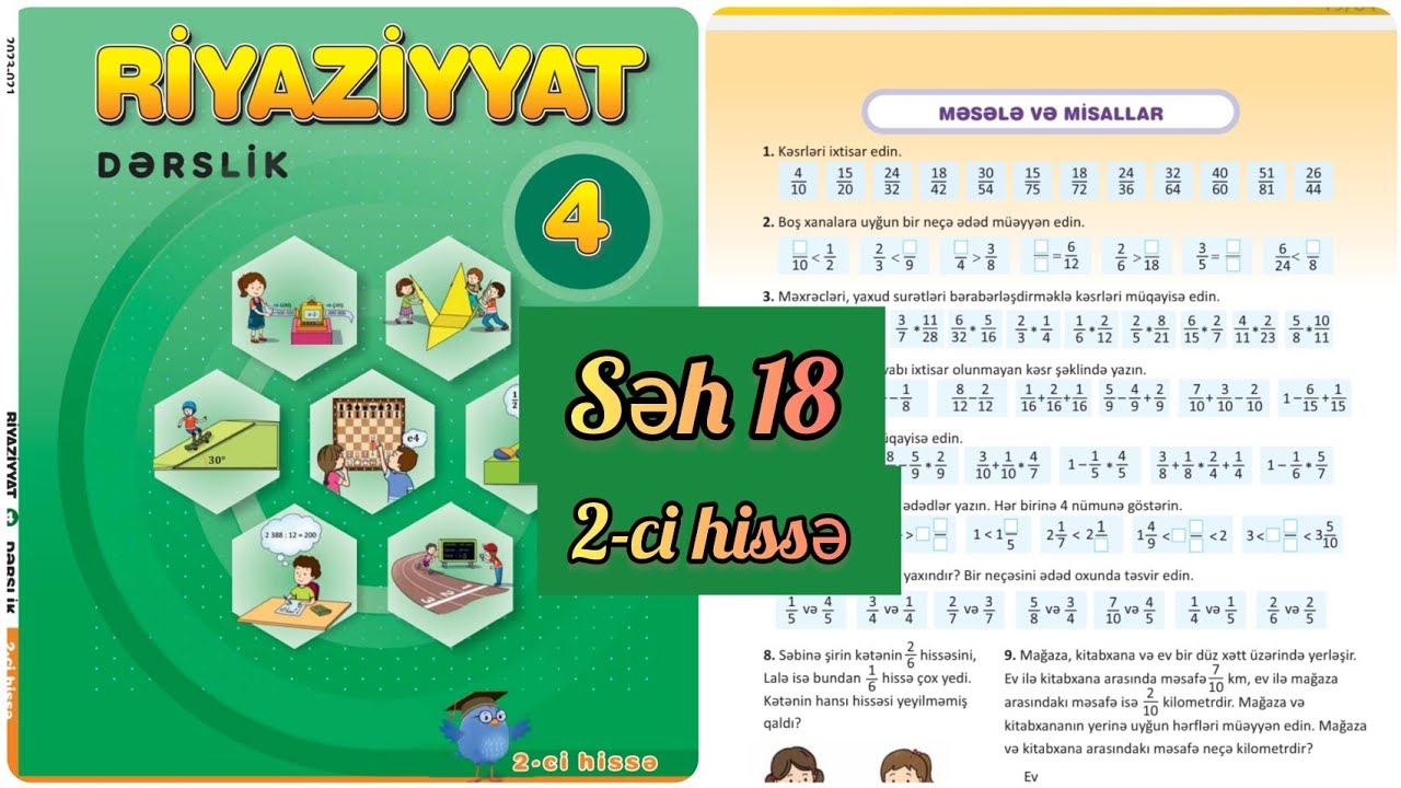 4-cü sinif Riyaziyyat dərslik səh 18. 2-ci hissə. Məsələ və misallar