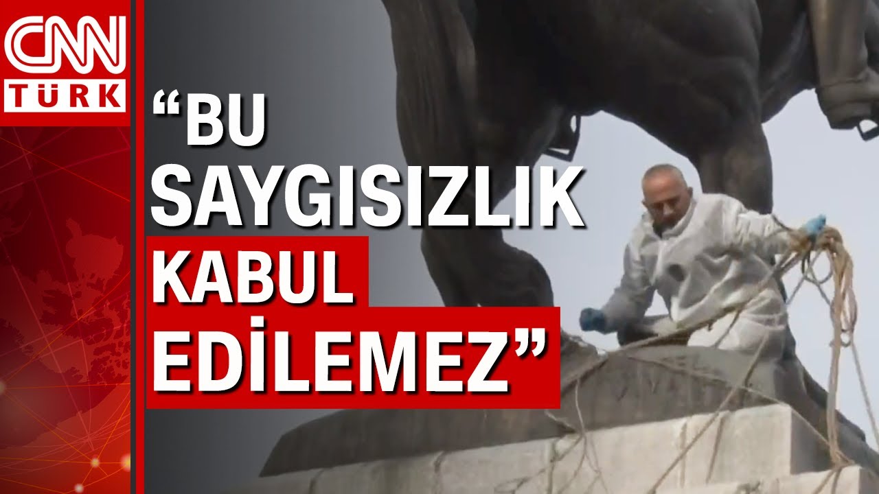 Samsun'da Atatürk Anıtı'na saldırı! 2 şüpheli anıtı halatla bağlayıp çekmeye çalıştı